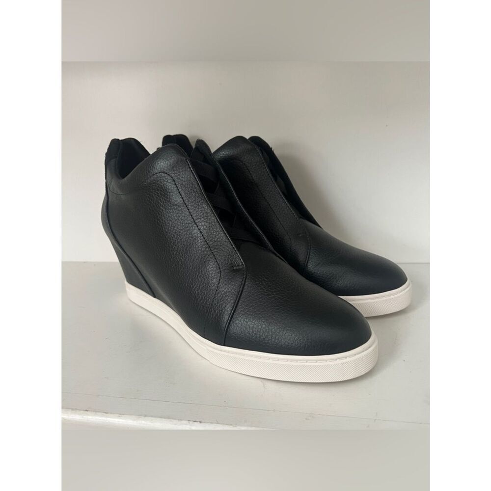 LINEA PAOLO WEDGE WOMEN SNEAKER SIZE 10 BLACK LEATHER SHOES